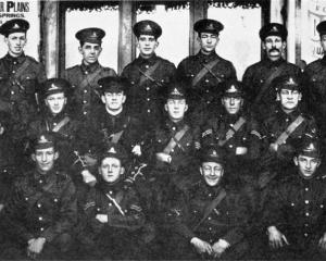 Members of B Battery squad, from  Dunedin. Back row (from left): G. G. Slater, S. Hayward, T....