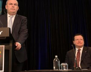 Minister Steven Joyce and CEO of Skycity Nigel Morrison talk to media about the SkyCity...