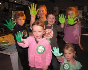 mong the 66 children at Wakatipu  Kindergarten who put their handprints on posters  protesting...