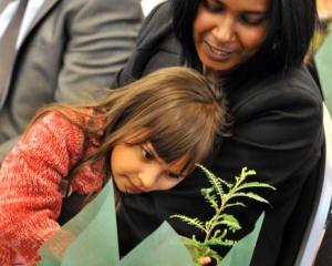 New citizen Rosie Melrose, formerly of Fiji, shows her New Zealand-born daughter Bianca (4) the...