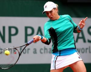 New Zealand's Marina Erakovic plays a forehand against Slovakia's Dominika Cibulkova during their...