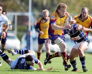 North Otago lock Dave Simpson goes on the charge during the Meads Cup final against Wanganui at...