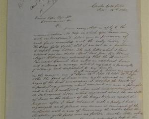 One of Gabriel Read's surviving letters at Archives New Zealand, Dunedin.