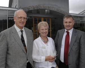 Outside the Otago hospice are (from left) George Davis, of Dunedin, hospice marketing manager Lyn...