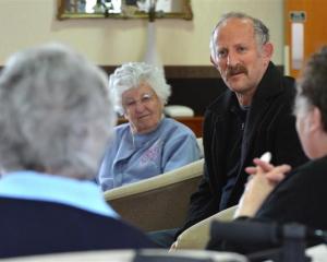 Philanthropist Gareth Morgan  meets Radius Fulton Care Centre  residents (from left) Margaret...