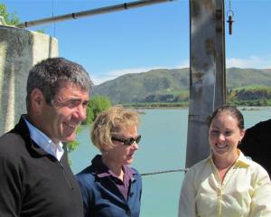 Primary Industries Minister Nathan Guy, left, discusses irrigation with North Otago Irrigation...