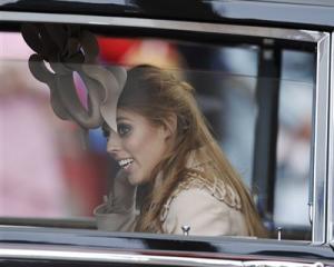 Princess Beatrice, wearing the hat which has sold in an online auction for $NZ165,765. Photo AP