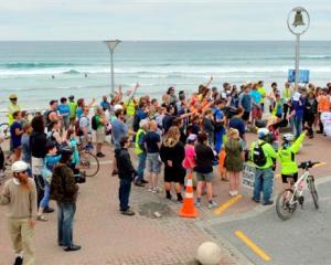 Protesters rally at St Clair Beach. Photos by Gerard O'Brien.
