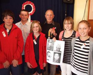 Pupils (from left) Robert Allen (Omakau School), Ben Sinnamon (Poolburn School), Janie Shaw ...