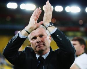 Ricki Herbert thanks the crowd after the All Whites' loss to Mexico in Wellington last night....