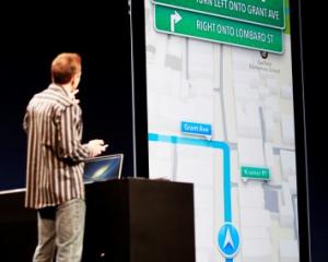 Scott Forstall, senior vice president of iOS Software at Apple Inc, demonstrates turn-by-turn...