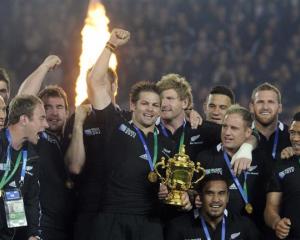 Sportsman of the year favourite Richie McCaw punches the air after the All Blacks won the World...