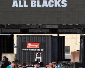 The All Blacks go into a huddle during the captain's run at Carisbrook yesterday. Photo by Craig...