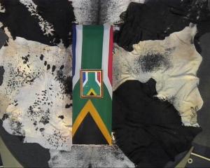 The flag-draped coffin of former South African president Nelson Mandela at his funeral in his...