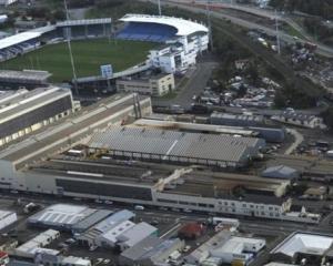 The Hillside Engineering workshops have a prominent place next to Carisbrook. Photo by Gerard O...