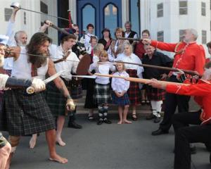 The Redcoats take on the Jacobites at Otago Boys' High School yesterday during a rehearsal of...