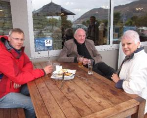 UK tourists (from left) Paul Larrett and Bill and Diane Petzold, pictured at Wanaka's Speight's...