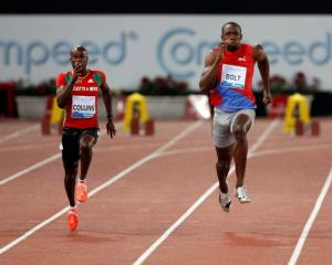 Usain Bolt (2nd R) of Jamaica on his way to winning the men's 100m at the Golden Gala IAAF...