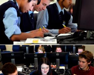 Using modern technology to develop future innovations at a workshop in Dunedin yesterday are (top...