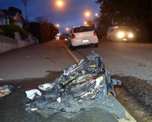 Wheelie-bins burnt in Dunedin yesterday: Eglinton Rd.