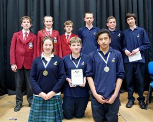 Winners of the 2013 years nine and 10 Extra!  current events quiz (back, from left): the second...