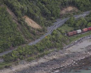A freight train north of Kaikoura, stranded since the quake. Photo: Getty Images