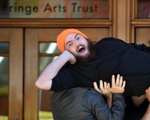 Comedian Cameron McLeod as his alter-ego Steve is lifted outside Dunedin Fringe Festival...