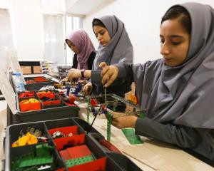 Members of Afghan robotics girls team which was denied entry into the United States for a...