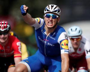 Quick-Step Floors rider Marcel Kittel of Germany reacts after winning the sixth stage. Photo:...