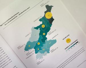 A graphic showing suspected killing sites in North Korea is seen in a report compiled by...