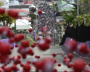 First Jaffa race down Baldwin St on this afternoon. PHOTO: Gregor Richardson