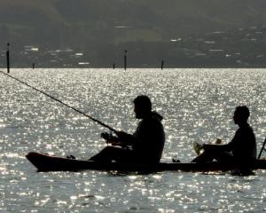 Salmon fishers try their luck on Otago Harbour. Photo: Stephen Jaquiery