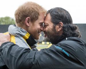 Prince Harry and Willie Apiata VC, mid-hongi at the Invictus Games in Toronto. Photo: NZ Defence...