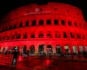 The Colosseum is lit up in red to draw attention to the persecution of Christians around the...