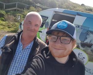 Taiaroa Head manager of operations Hoani Langsbury with Ed Sheeran on the singer’s low-key visit...