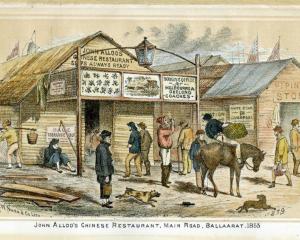 A postcard of S.T. Gill's much-reproduced sketch of the Alloo restaurant in Ballarat.