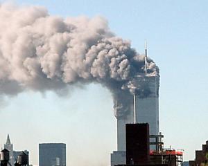 The twin towers of the World Trade Center are shown after hi-jacked planes were crashed into them. Photo: Getty Images
