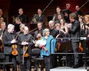 Gillian Whitehead on stage at Wellington’s Michael Fowler Centre last weekend after the NZSO...