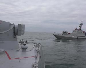 Small armoured artillery ship Nikopol is seen during a drill in Black Sea, Ukraine. Photo:...