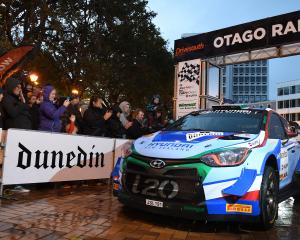 New Zealand’s top rally driver, Hayden Paddon, and co-driver John Kennard leave the starting gate...