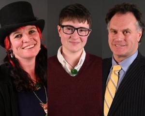 Dunedin Mayoral candidates Mandy Mayhem-Bullock, Scout Barbour-Evans & Jules Radich. Photo: Craig Baxter