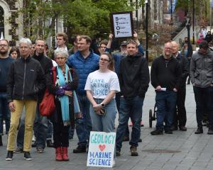 Supporters of the Marine Science Department  demonstrate at the University of Otago yesterday....