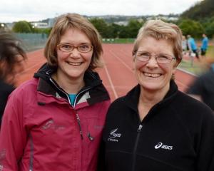 Joan Merrilees (right) and Megan Gibbons train athletes at the Caledonian Ground. Photo by Gerard...