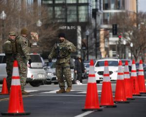 Members of the National Guard secure the area near the Capitol in case of protests ahead of US...