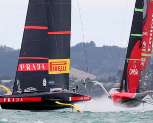 Luna Rossa Prada Pirelli in action with Emirates Team New Zealand during Race 2 of the America's...