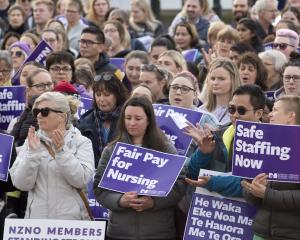 Striking nurses gather in Dunedin’s Octagon during a rally early this month. PHOTO: GERARD O’BRIEN