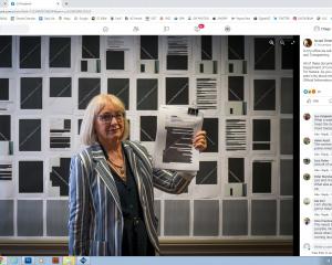 National Party Waitaki MP Jacqui Dean shows off her ‘‘Wall of Openness and Transparency’’,...