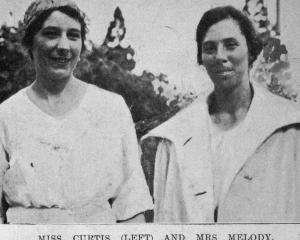 Miss Curtis (left) and Mrs Melody, ladies’ doubles winners at the NZ Lawn Tennis Association’s...