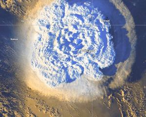 A satellite image of the Tonga volcanic eruption. PHOTO: TONGA METEOROLOGICAL SERVICE