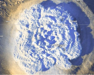 The massive undersea volcano eruption in Tonga on 15 January, 2022. Photo: Tonga Meteorological...